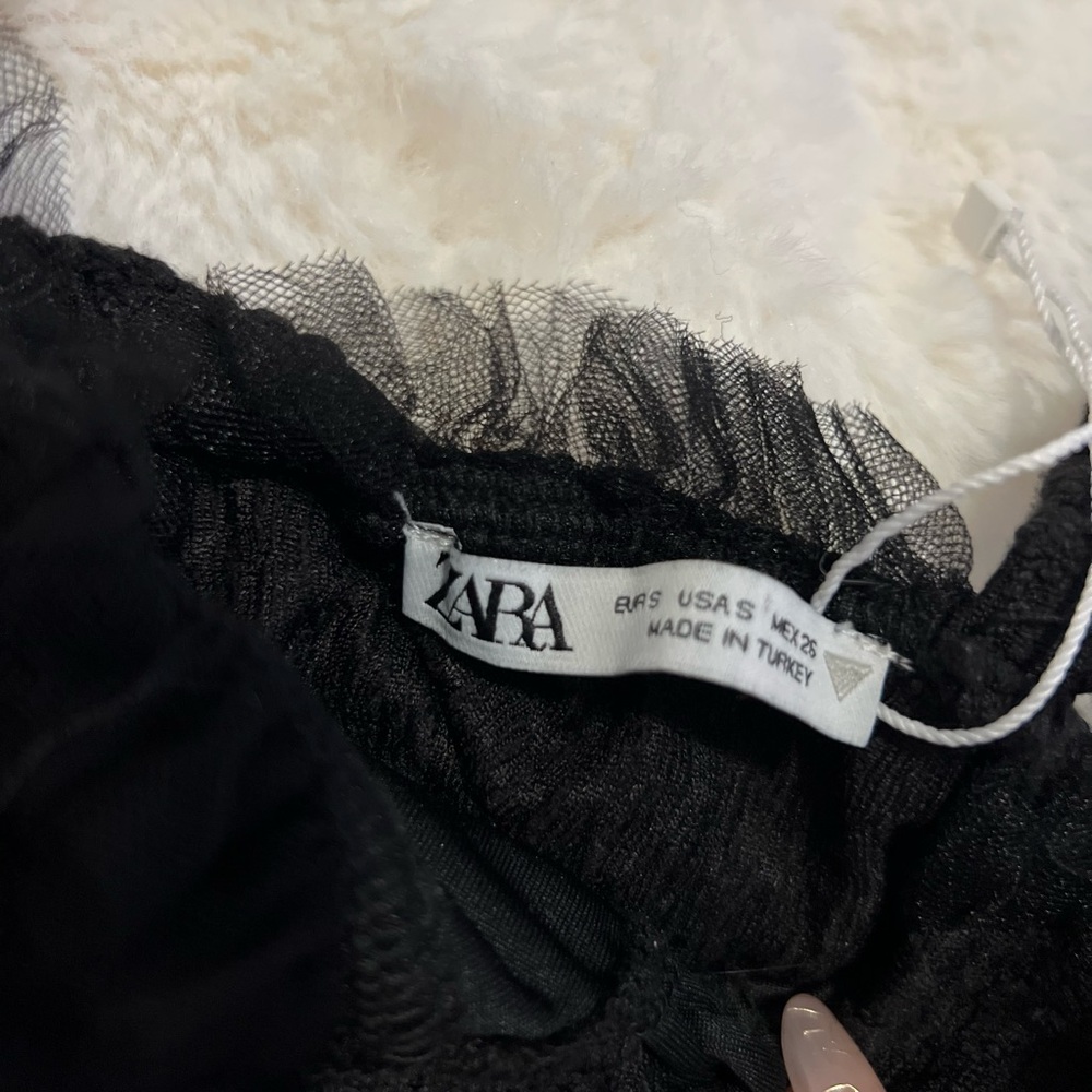 Zara Black Ruched Top with Ruffle Detail - Picture 3 of 5